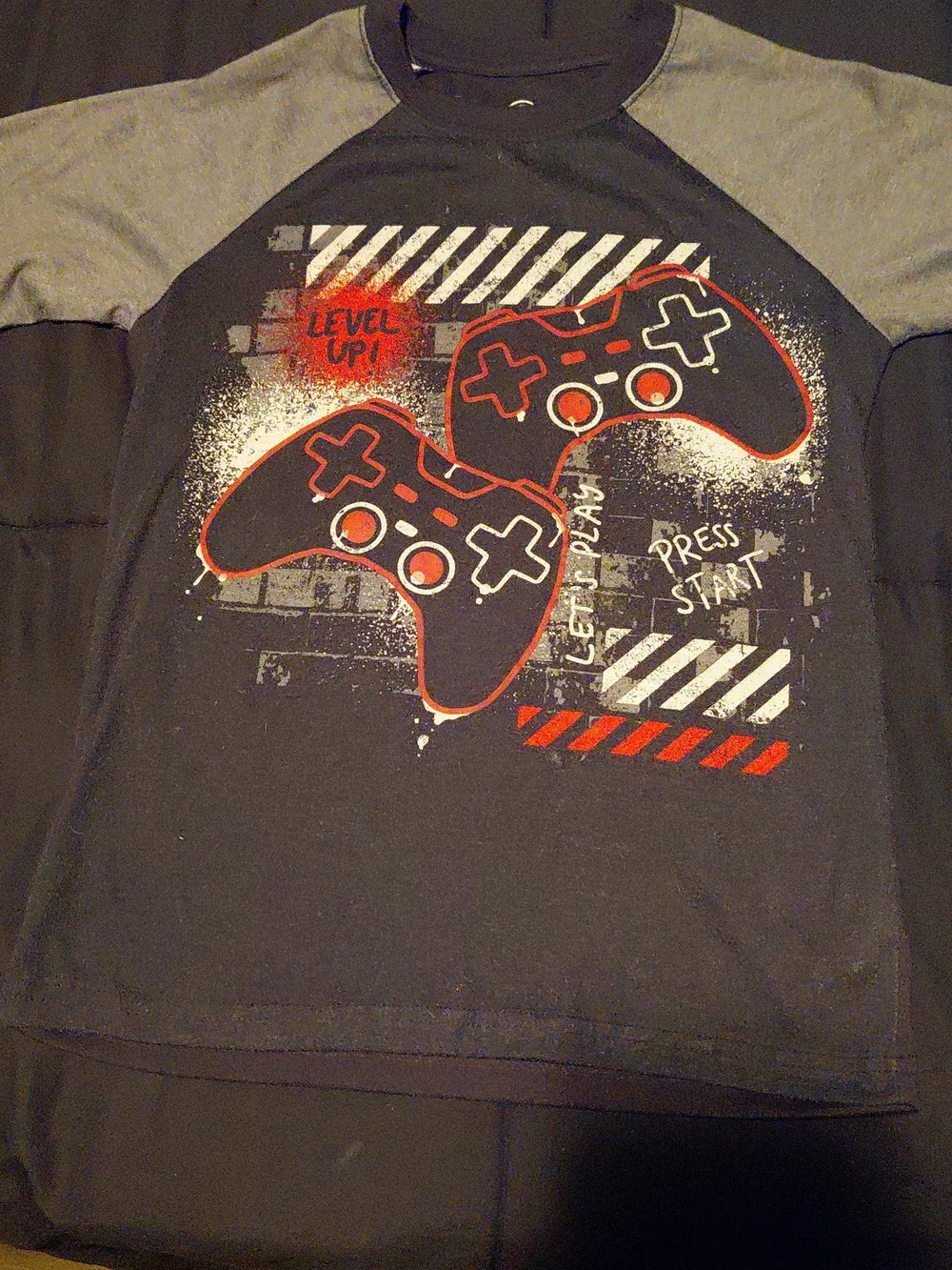wonder nation Black & Gray Raglan Tee with Red-Accented Game Controller Graphic